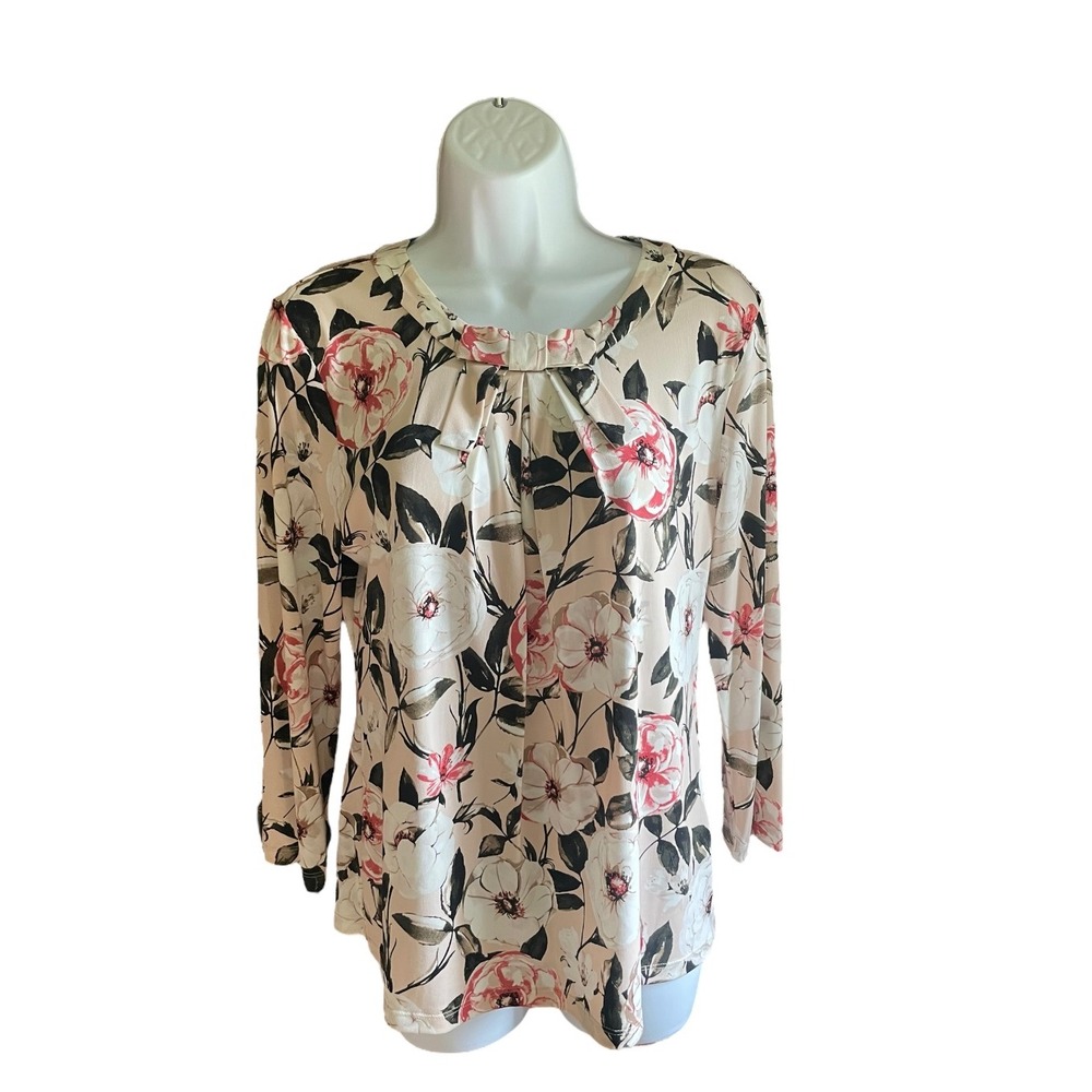 Karl Lagerfeld Floral Print Blouse 3/4 Sleeve Top Elegant Chic Size S